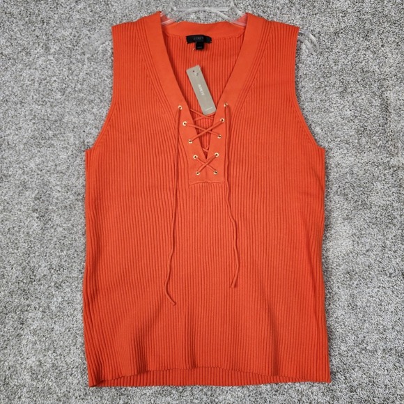 J.CREW Tops - J. Crew Ribbed lace-up sweater Women's Large Orange V-Neck Stretch